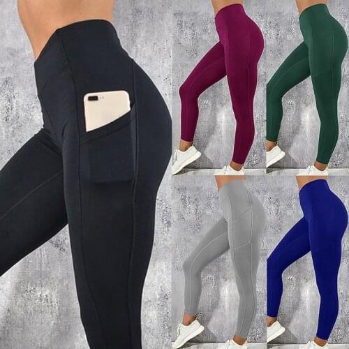 Spandex High Waist Legging Pockets Fitness Bottoms Running Sweatpants for Women Quick-Dry Sport Trousers Workout Yoga Pants