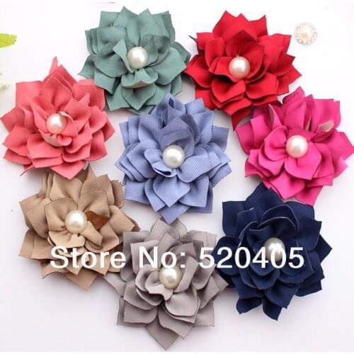 Fashion new Korea Flowers for hair band Kanzashi Fabric Flowers with pearl hair DIY flowers headbands 3.1 Inch wholesale 50 PCS