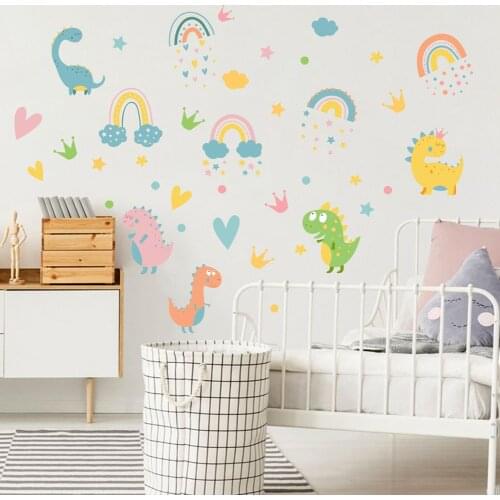 Cartoon Rainbow Dinosaur Wall Sticker kids room for Home decoration Bedroom living room combination wallpaper nursery stickers