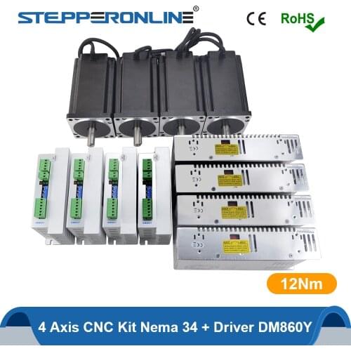 STEPPERONLINE 4 Axis CNC Router Kit 12Nm Nema 34 Stepper Motor 6A & Stepper Motor Driver DM860Y & 4pcs Power Supply 350W 60V