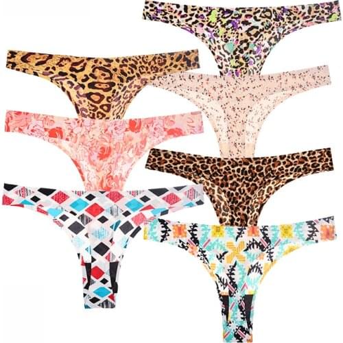7 Pcs Sexy Thongs Woman Leopard Underwear Panties Female T-back Soft G-string Sports Seamless Print Foral Thongs Women BANNIROU
