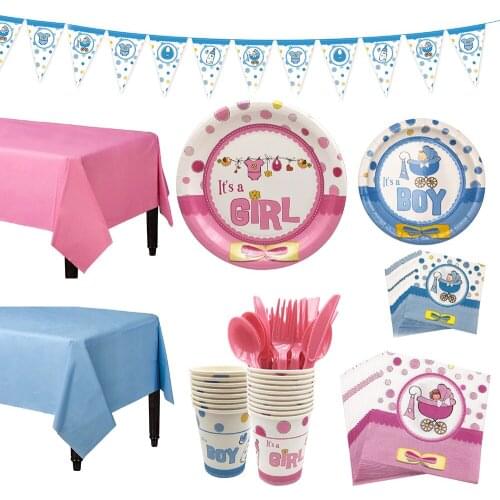 Baby 1st Birthday Disposable Tableware Balloon Cup Napkin First Kid Birthday Party Table Decor Baby Shower Gender Reveal Party