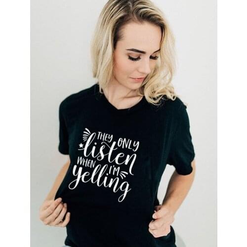 They Only Listen When I'm Yelling Momlife Shirt Mom Shirts with Sayings Women Short Sleeve Tee Causal T-Shirts Tops