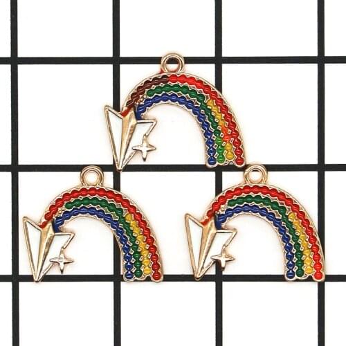 10pcs/lot New 22*24MM Cute Rainbow Airplane Charm Pendants Enamel Charms for DIY Earring Jewelry Handmade Finding XL969