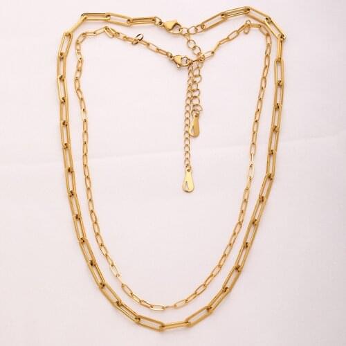 18K Gold Plated Link Chain Choker Necklace Simple 316L Stainless Steel Square Paper Clip Link Chain Necklace For Women Jewelry