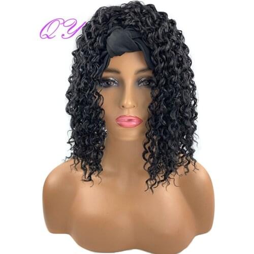 QY Hair Black HeadBand Wig Synthetic Head Wigs Short Curly Hair Wigs for African Women
