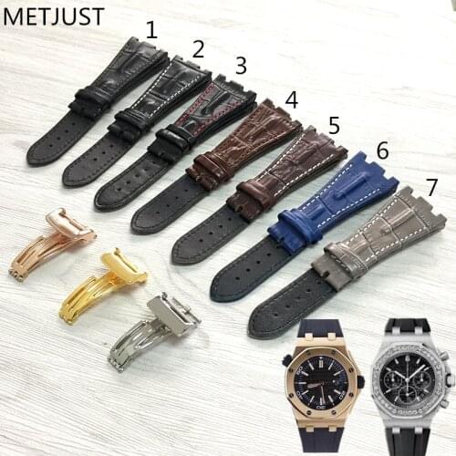 MERJUST Quality genuine leather watchband 28mm brown blue gray black bracelet replacement leather watch strap for men for AP