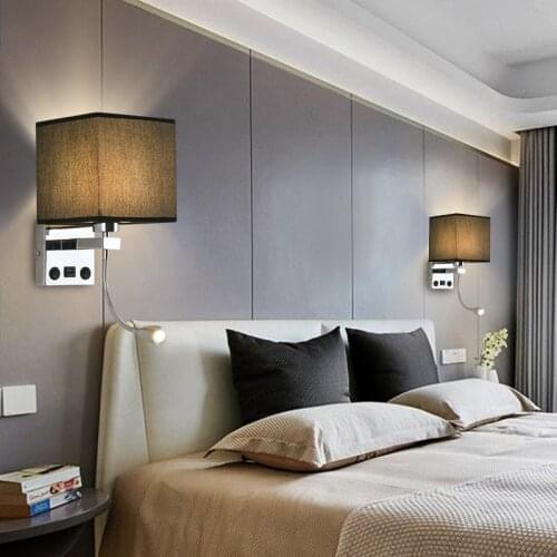 Modern wall light indoor Bedside Bedroom sconce wall mounted With Switch USB E27 Bulb reading lamp home Hotel LED Wall Lights