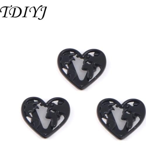 TDIYJ Travel the World Charm Black Heart Global World Map Slide Charm For 10mm Mesh Bracelet 6Pcs/lot