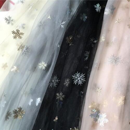 Star Snowflake Embroidered Tulle Lace Fabric 2018 Fashion French Net Yarn Sequins Fabric For Evening Dress 1 Yard