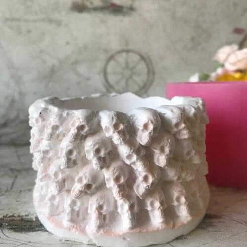 Decoration Skull Cup Candle Holder Silicone Flowerpot Molds Cement Clay Cake Decorating Fondant Planter Mould