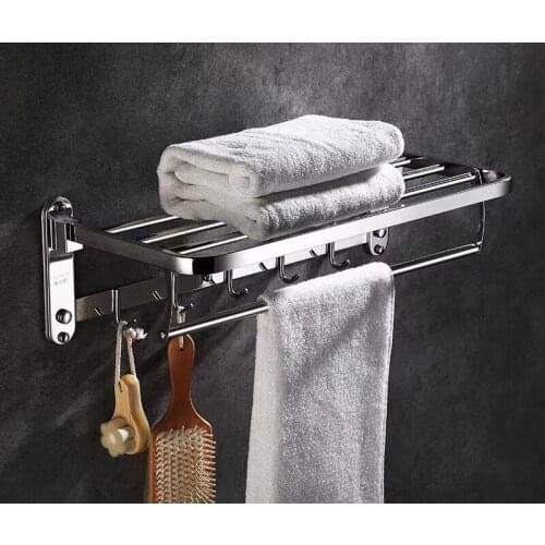 Towel Rack Shower Rack Bathroom Accessories Folding Wall Hanging Storage Rack Hook Hanger Bright Stainless Steel Storage Rack
