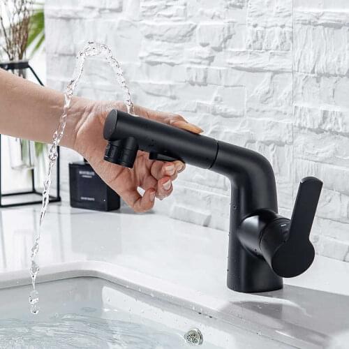 Pull out faucet from the sink hot and cold black tap crane with spray short bathroom faucet
