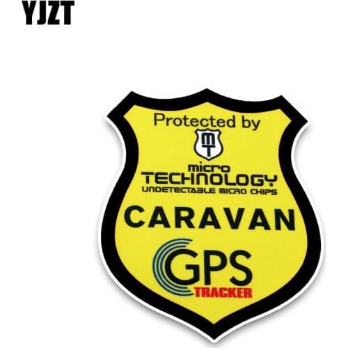 YJZT 8.2*10.7CM Yellow Protected By Technology GPS Carvan Colorful Decals PVC Car Sticker C1-3049