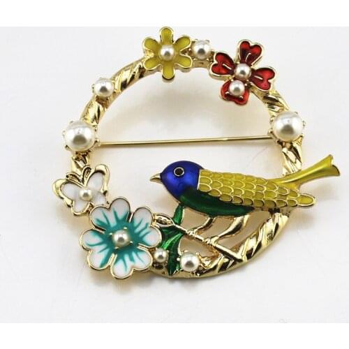Free shipping New Europe and America color Enamel Bird language floral temperament coat brooch accessories female