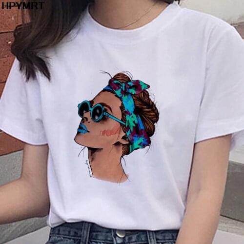 Retro beauty ptint t-shirt Korean version solid color white style wild tshirt Harajuku short-sleeve t shirt women tops clothing