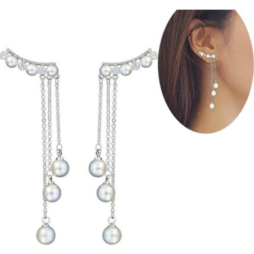 BLUELANS Women Faux Pearls Inlaid Chain Tassel Dangle Ear Jackets Earrings Jewelry Gift pendientes moda mujer серьг женские