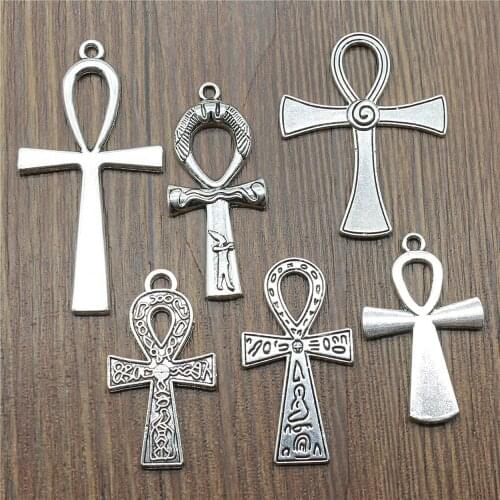 10pcs Charms Ankh Cross Antique Silver Color Ankh Cross Charms Pendants For Bracelets Ankh Cross Charms Wholesale