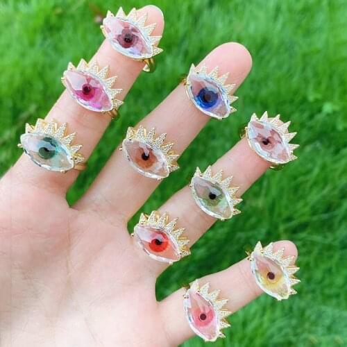 10Piece Colorful eyes Enamel Crystal style rings eyes rings accessories jewels for women zircon jewelry party ring 51641
