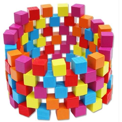 100 PCS/Set Wooden Cubic Brick Game 2.5Cm Cubes DIY Color Blocks Set Toys Wooden Learning & Education Toy for Baby Children