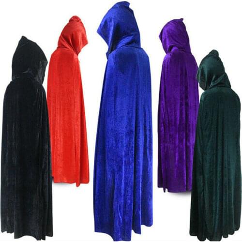 2019 Halloween Death Cloaks Adults Velvet Cloak Cape Hooded Medieval Costume Witch Wicca Vampire Unisex Mens Womens 5 Colors