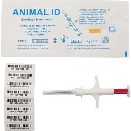 40pcs/Lot) Pet ID 134.2KHz FDX-B ferret Animal microchip injector 1.4x8mm cat pet micro chip for dog cattle farm identification