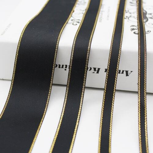 Gold Edge Grosgrain Ribbon 6 9 16 25 38 MM For DIY Handmade Hair Bows Materials Wedding Gift Wrap