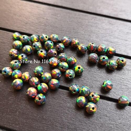 50pcs/lot 4mm Synthetic Round Ball Opal Beads Round Cut Black Fire Opal for DIY Jewelry