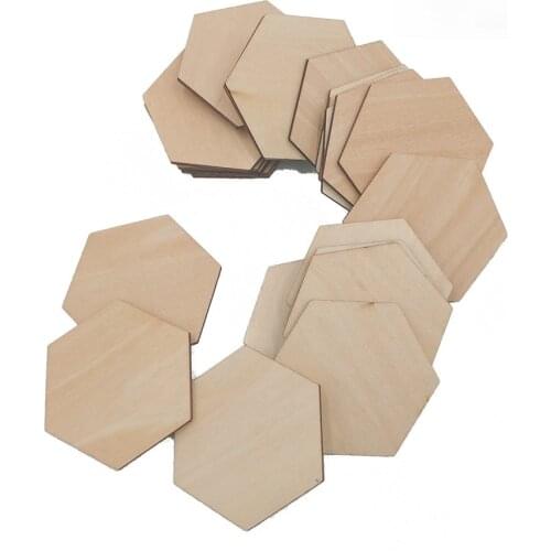 50pcs 20mm 0.78inch Hexagon Cutout Shapes Wood Chips Unfinished Wood Cutout for Party Wedding Home DIY Crafts
