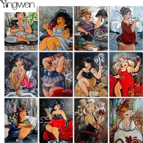 DIY Cartoon Fat Woman 5D Retro Diamond Painting Full Diamond Embroidery Handmade Art Cross Stitch Gift Picture Mosaic Home Decor