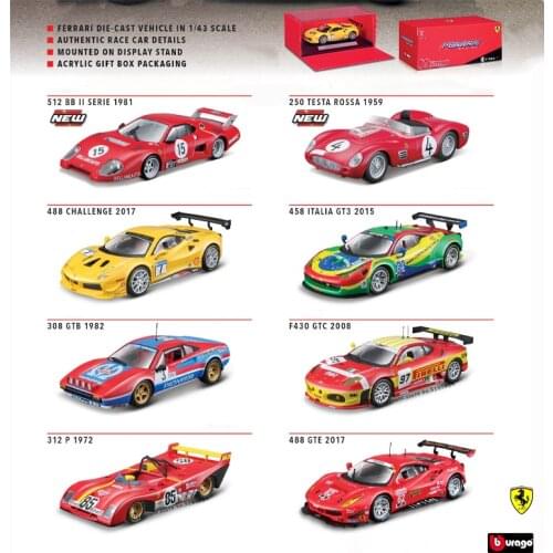 Bburago 1:43 Ferrari 312 P series acrylic display box rally car model Simulation Alloy Car Model Collect gifts toy
