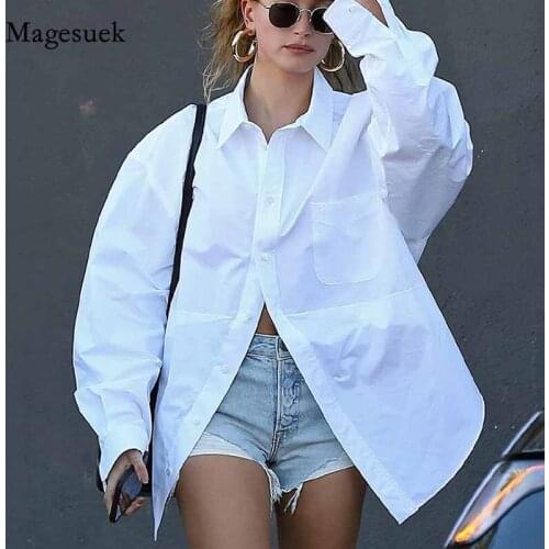 Spring Turn Down Collar Blouse Plus Size Button Up Design Women Cotton Ladies Tops 2021 New Fashion White Long Shirts 12410