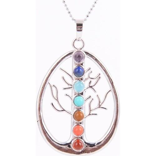 Chakras Natural Stone Pendant Angel Wings cho ku rei Health Amulet Fashion 7 Reiki Yoga Jewelry Necklace Pendants Gift D458