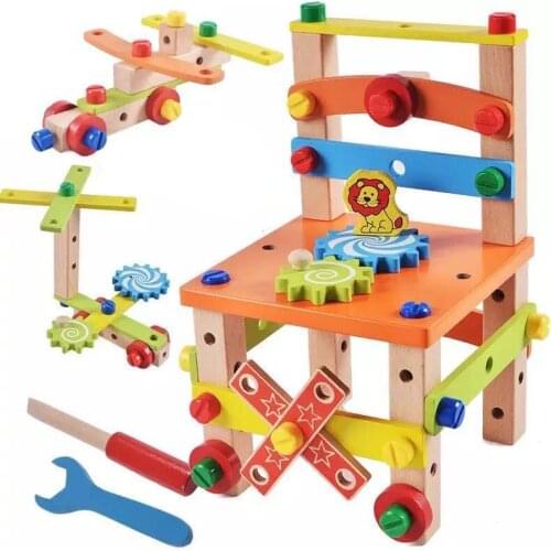Kids Colorful Multifunctional Assembling Chair Toys Wooden Design Disassembly Tool for Children Learning Educational Wooden Toy