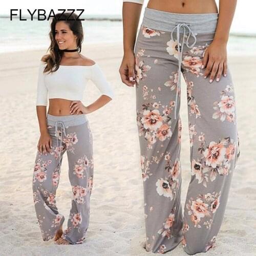 Women Print Boot Cut Pant High Waist Elastic Wide Leg Pants Lace Up Fitness Loose Gym Sports Yoga Pant Streetwear Plus Size 0-16