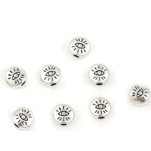 DoreenBeads Zinc Based Alloy Spacer Beads Round Silver Color Eye DIY Findings About 6mm Dia, Hole: Approx 1.8mm, 100 PCs
