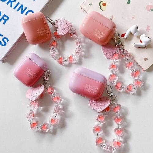 Gradient Pink Color Case with Heart Chain For AirPods 2 Cute Cover Earphone Case For Girls For Airpods Pro 1 3 AirPod Keychain