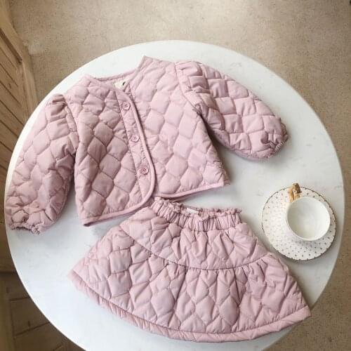 Korean Style Baby Girls Winter Clothing Sets Padded Cotton Coats Skirts 2pcs Toddlers Kids Princess Suits Warm Thicken Outfits