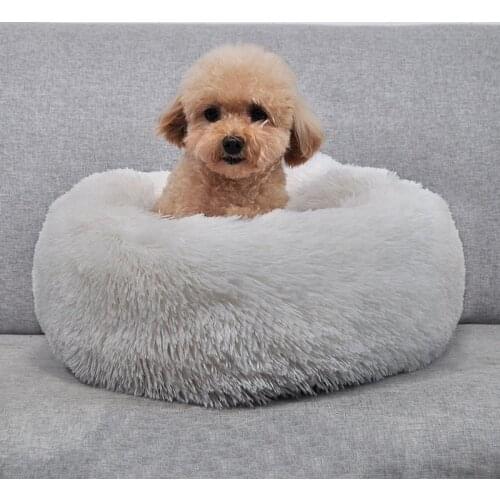 Dog Bed Warm Fleece Round Kennel House Long Plush Winter Pets Dog Beds For Medium Large Dogs Cats Soft Sofa Cushion Mats