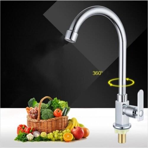 G1/2 Brass Kitchen Faucet Wash Basin Single Cold Faucet, 360 Degree Rotating Large Arc Sink Tap, Bathroom Sanitary Fittings