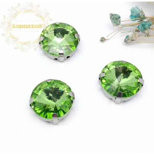 Best-selling Circular Satellite Light green Crystal Glass Sewing Rhinestones Whith Claw DIY Jeans Woman and Wedding Dresses