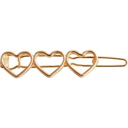 Fashion gold metal trendy triple heart Barrette Hairpin Headdress Jewelry Accessories