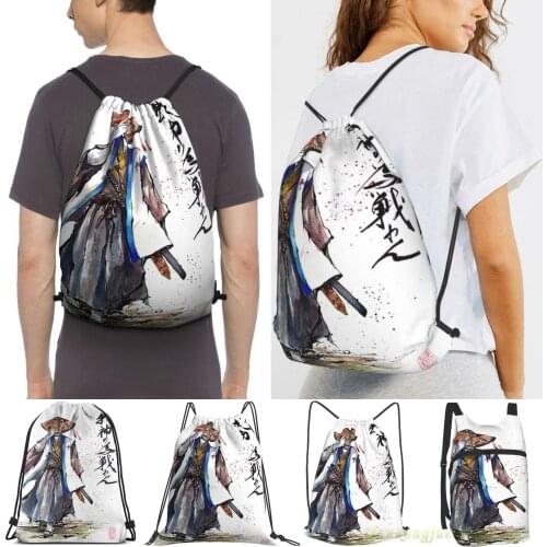 Men Outdoor Travel Drawstring Backpack Bags Samurai Crusader With Calligraphy Women Sports Travel Bag Fitness Swimming Bag