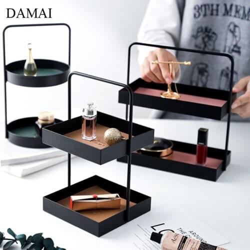 Nordic Minimalist Cosmetic Shelf Double Layer Iron Storage Rack Dressing Table Decorative Jewelry Display Trays Home Decoration