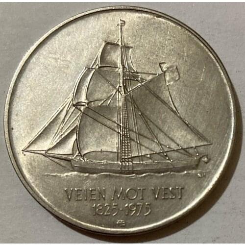 Norway 5 Kronor 150th Anniversary of Immigration to America 1975 100% Real Original Coins Currency Coins Unc