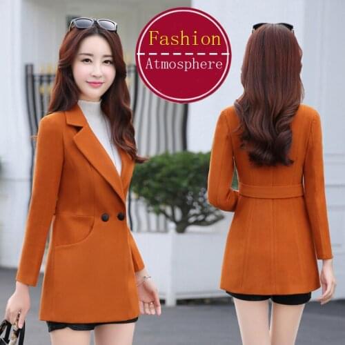 Fall and winter British new long suit collar long - sleeved large woolen coat women 's coat