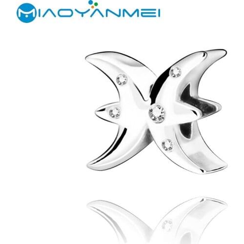 New 100% 925 Sterling Silver Beads Sparkling Pisces Zodiac Charm fit Original Pandora Bracelets Women DIY Jewelry Fashion Gift