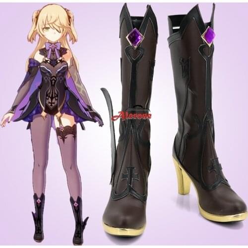 Genshin Impact Fischl Cosplay Shoes Women Black High Heel Boots Halloween Carnival Shoes