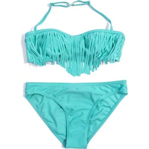 Solid Girls Bandage Bikinis 9-16 Years Tassel Children Swimwear Beachwear 2020 Girls Swimsuit Kids Swimsuit Bathing Suit Biquini