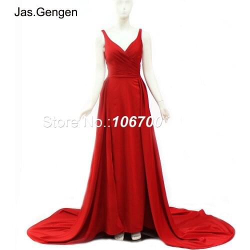 Formal abendkleider 2019 Evening Dress V Neck Open Back With Long Train Crepe Fabric Pageant Bridesmaid Prom Gowns